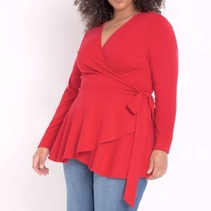NWT Eloquii peplum wrap top in true red, size 24